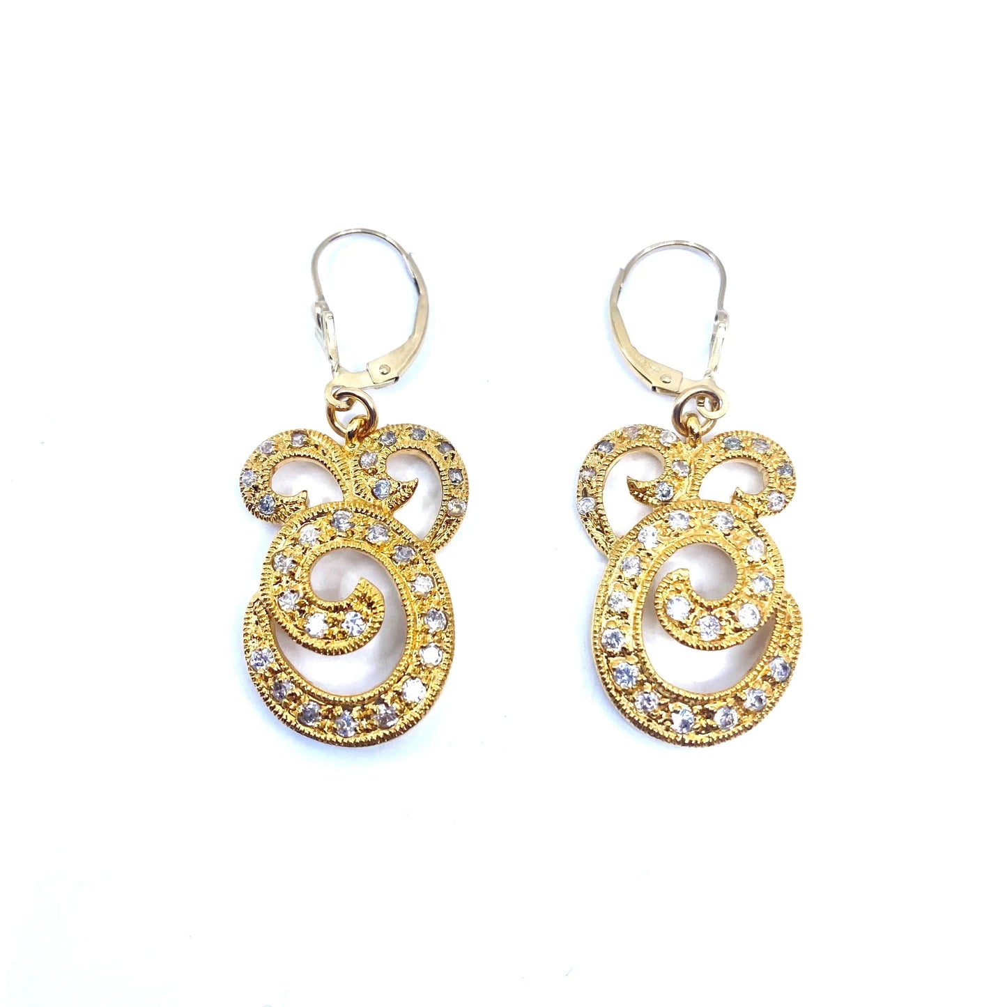 Gorgeous Victorian Heirloom 14kt Gold Plated Crystal Statement Earrings