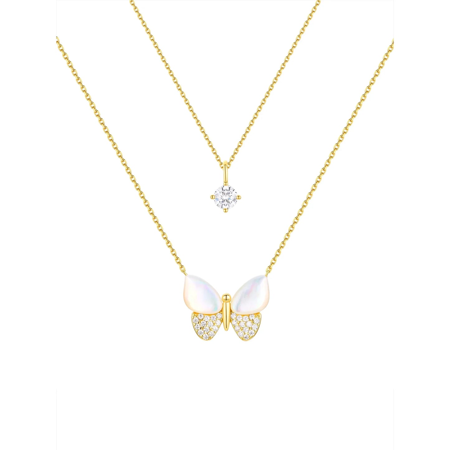 Believe by Brilliance Mother of Pearl & Cubic Zirconia Butterfly Necklaces in 14KT Gold Flash Plated