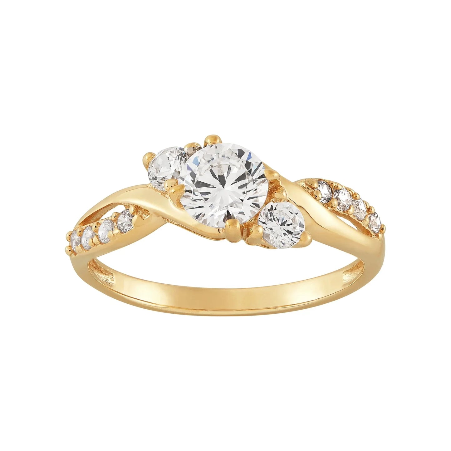 Brilliance Fine Jewelry 3 Stone Cubic Zirconia Ring in 10K Yellow Gold,Size 9