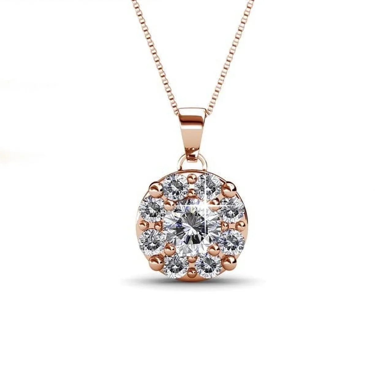 Cate & Chloe Ruth 18k Rose Gold Plated Necklace with Round Cut Swarovski Crystals Gift for WomenCate & Chloe Ruth 18k Rose Gold Plated Necklace with Round Cut Swarovski Crystals Gift for Women