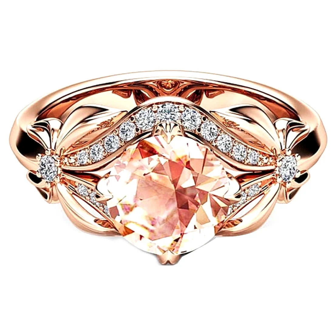 Designice Vintage Diamond 18K Rose Gold Ring Gemstone Ring for Women pure topaz Jewelry Gemstone