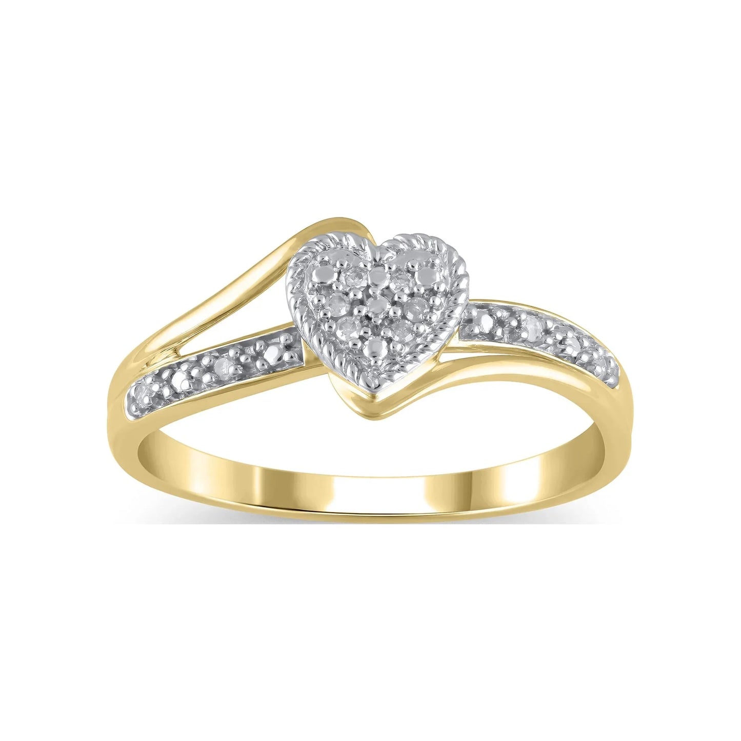 Diamond Accent (I3 clarity, J-K color) Hold My Hand Diamond Heart Promise Ring in 10K Yellow Gold, Size 5