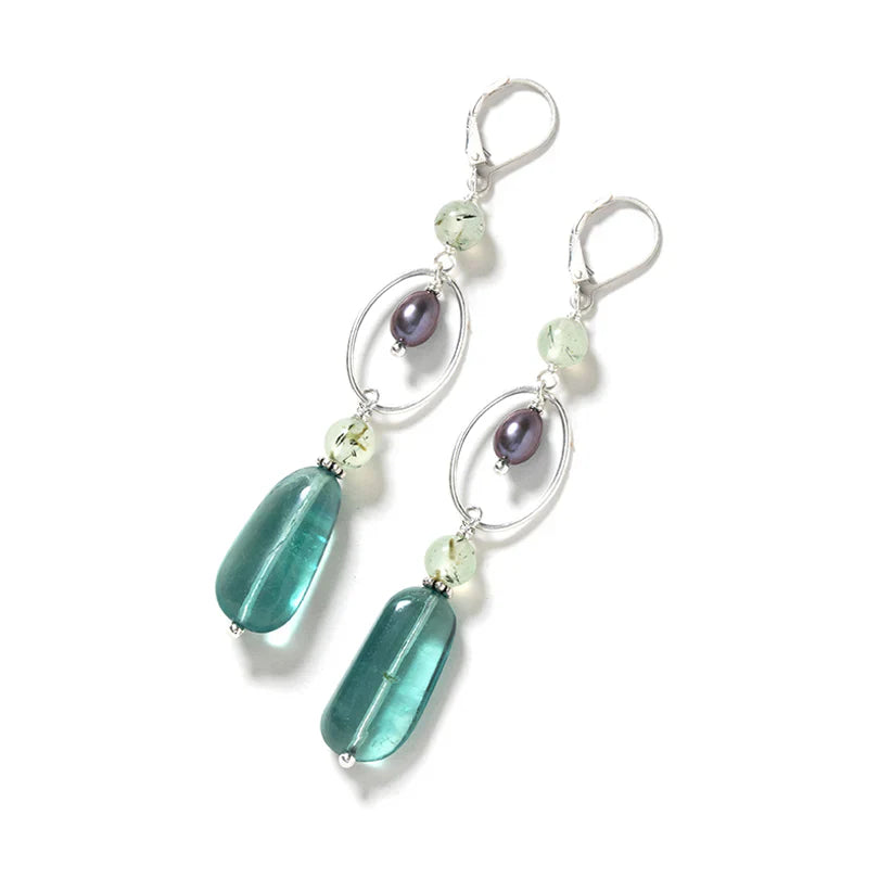 Stunning Emerald Green Fluorite Sterling Silver Statement Earrings