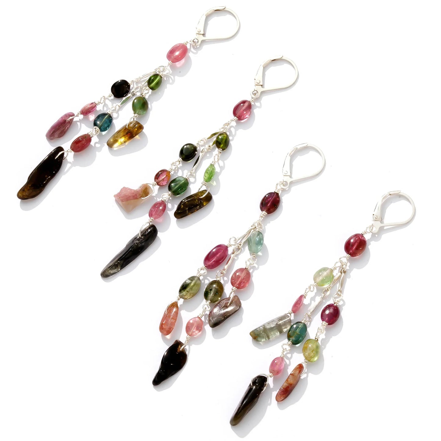 Beautiful Freeform Tourmaline Stone Sterling Silver Statement Earrings