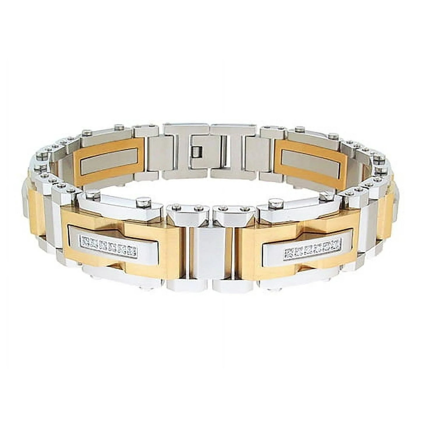 Mens 3/8 ctw Lab-Grown Diamond Two-Tone Stainless Steel Link Bracelet