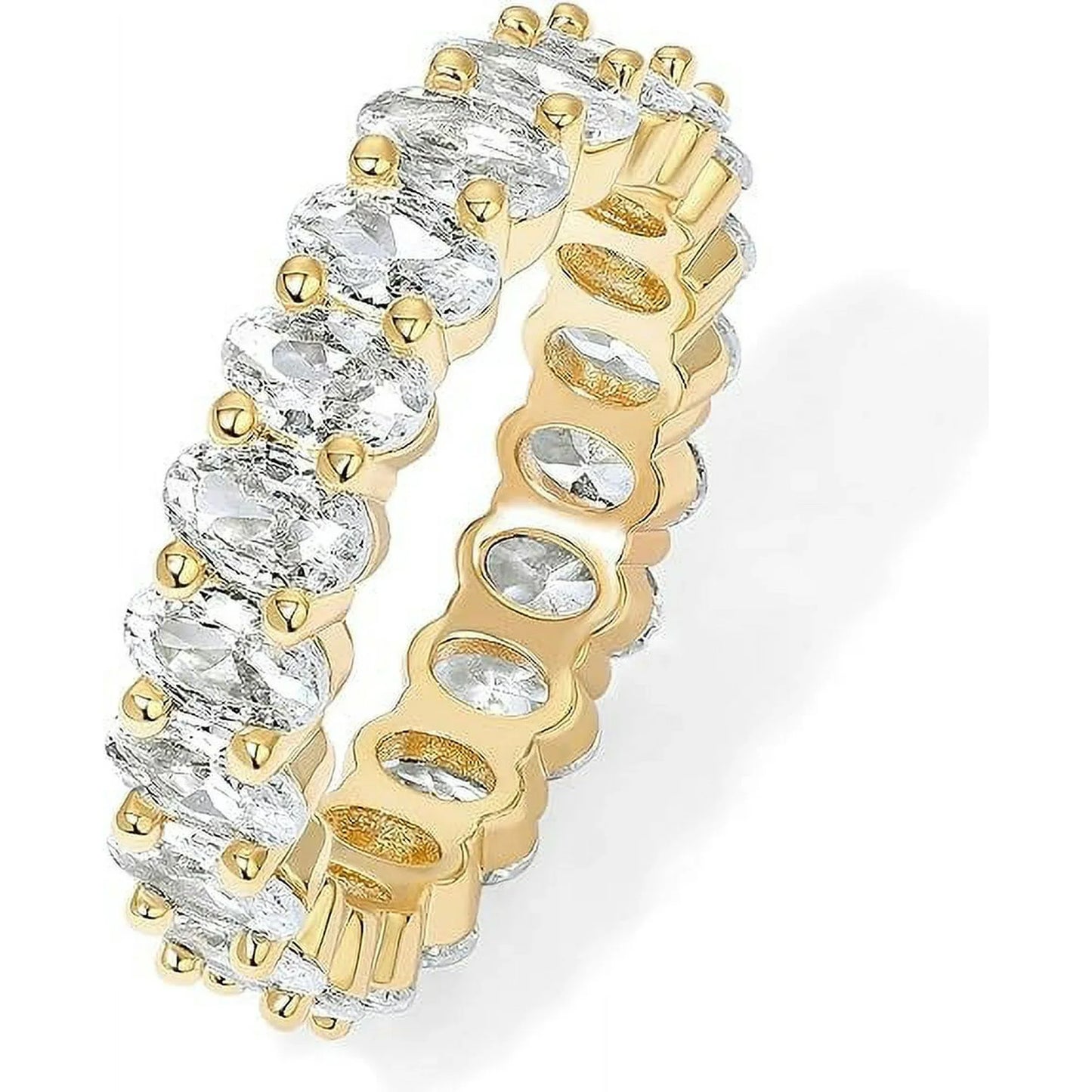 PAVOI 14K Yellow Gold Plated Stackable Love Ring with 5mm Oval Cubic Zirconia for Women, Size 7