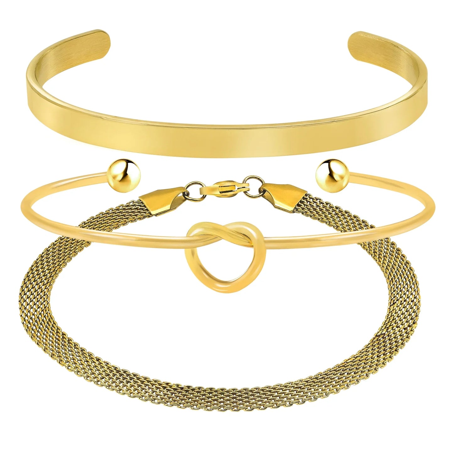 Stylish 3 Pcs Multipack Bracelets for Women, Stackable Yellow Gold Plated Bracelets Set, Trendy Jewelry Gift for Her