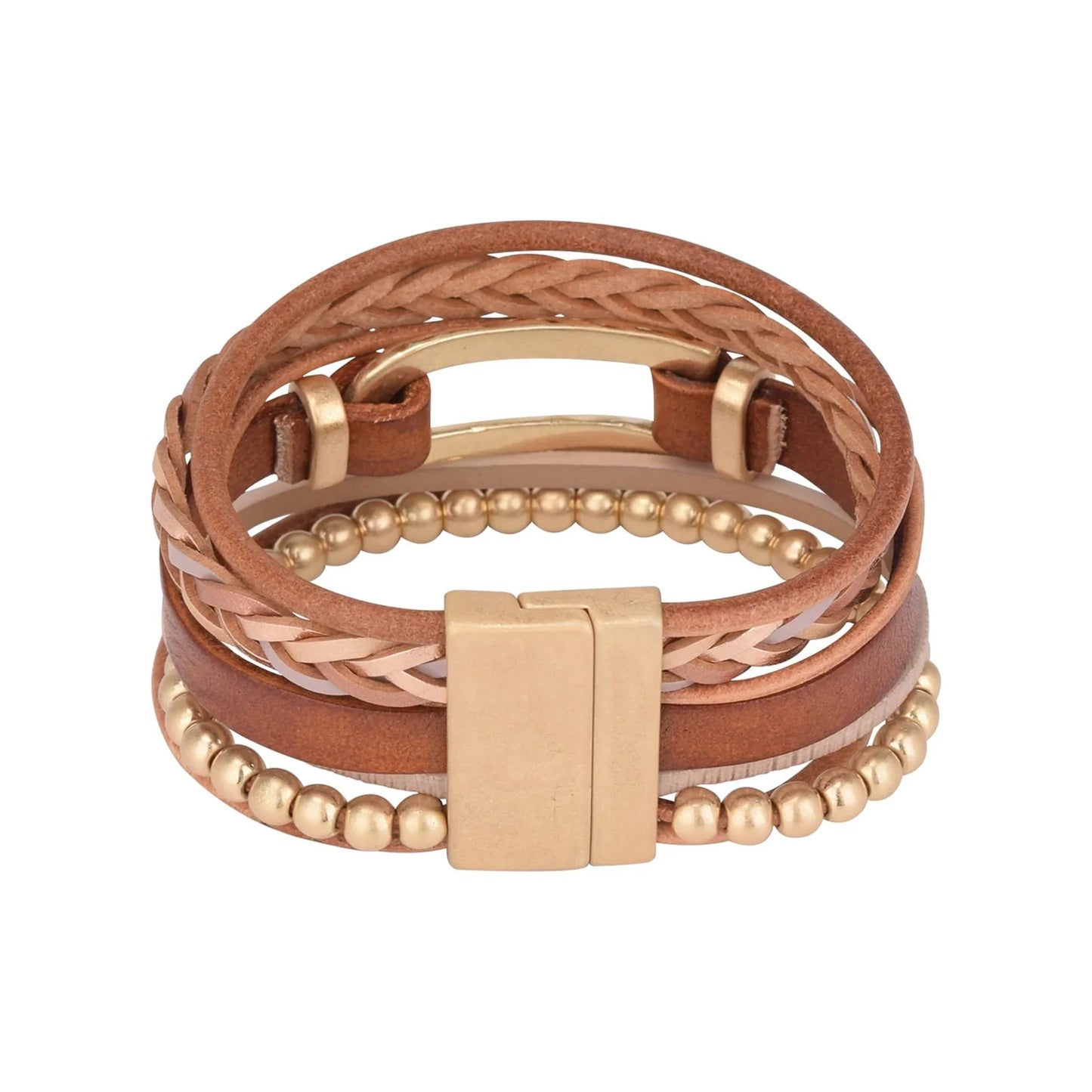 The Pioneer Woman Faux Leather Wrap Bracelet with Gold Beads,7.5''