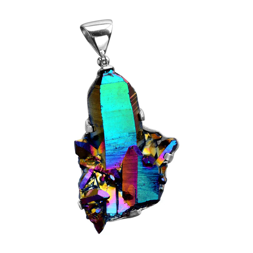 Magical Starborn Titanium Quartz Crystal Sterling Silver Statement Pendant
