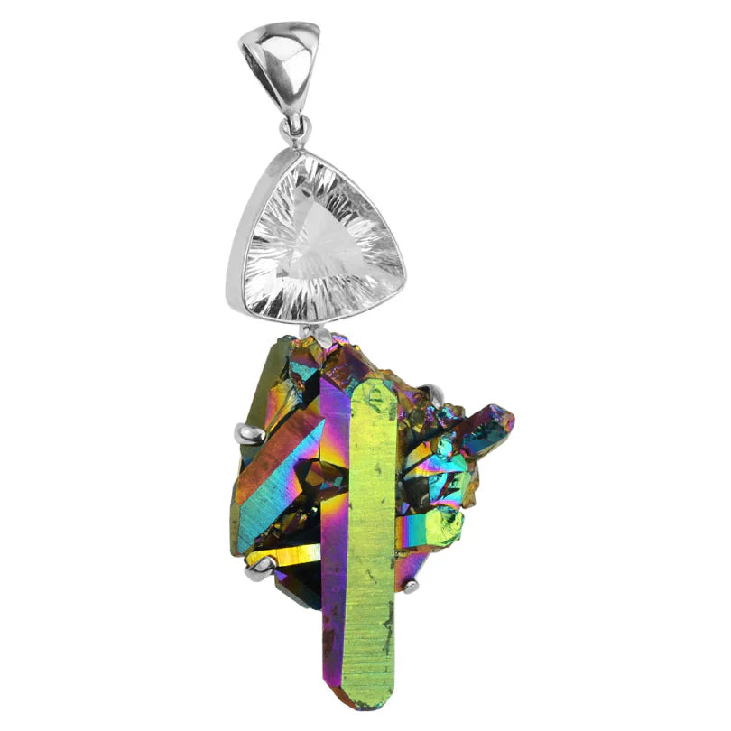 Starborn Titanium Quartz Chrystal Drusy & Clear Quartz Sterling Silver Statement Pendant