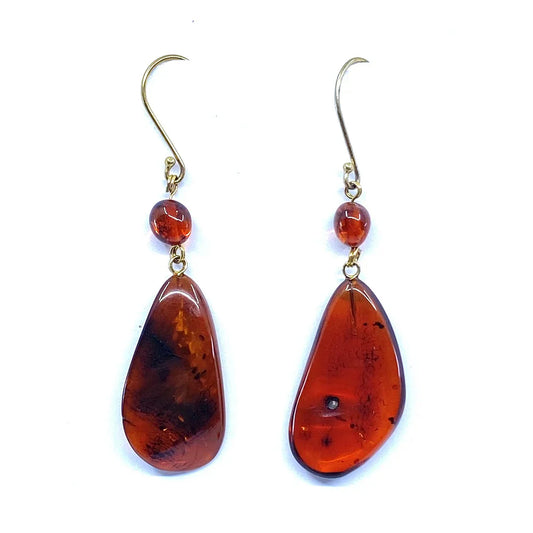 Gorgeous Polish Designer Large Dark Cognac Gold Filled Statement Earrings