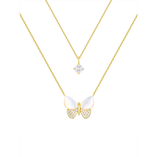 Believe by Brilliance Mother of Pearl & Cubic Zirconia Butterfly Necklaces in 14KT Gold Flash Plated