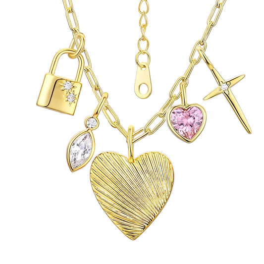 Believe by Brilliance Women's Cubic Zirconia Charm Necklace in 14KT Gold Flash Plated Brass