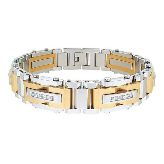Mens 3/8 ctw Lab-Grown Diamond Two-Tone Stainless Steel Link Bracelet