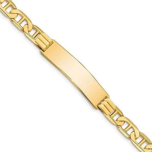 14k Yellow Gold Solid Polished Engravable Nautical Ship Mariner Anchor Link ID Bracelet 8 Inch 8mm Lobster Claw Jewelry