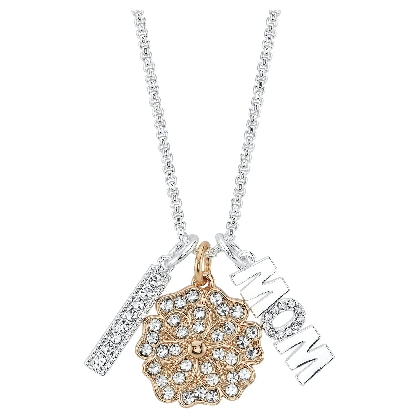 Believe by Brilliance Women's 14Kt Gold Flash Plated Genuine Crystal "Mom" Flower Pendant Necklace, 18+2" ExtenderBelieve by Brilliance Women's 14Kt Gold Flash Plated Genuine Crystal "Mom" Flower Pendant Necklace, 18+2" Extender