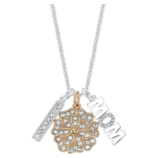 Believe by Brilliance Women's 14Kt Gold Flash Plated Genuine Crystal "Mom" Flower Pendant Necklace, 18+2" ExtenderBelieve by Brilliance Women's 14Kt Gold Flash Plated Genuine Crystal "Mom" Flower Pendant Necklace, 18+2" Extender
